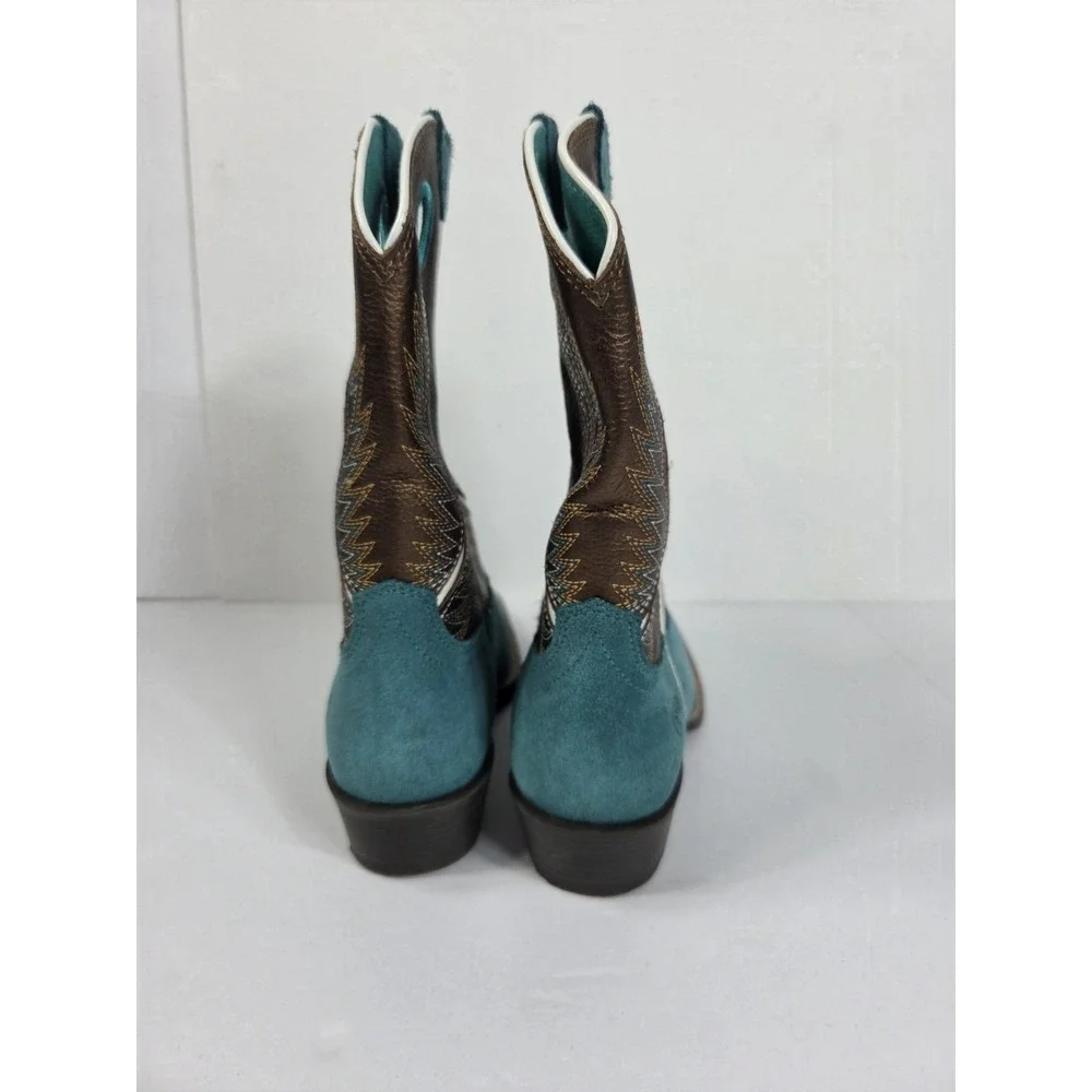 Ariat Kids Fort Worth Boot Sz 2 Y Blue Suede Leather Cowboy Western Girls